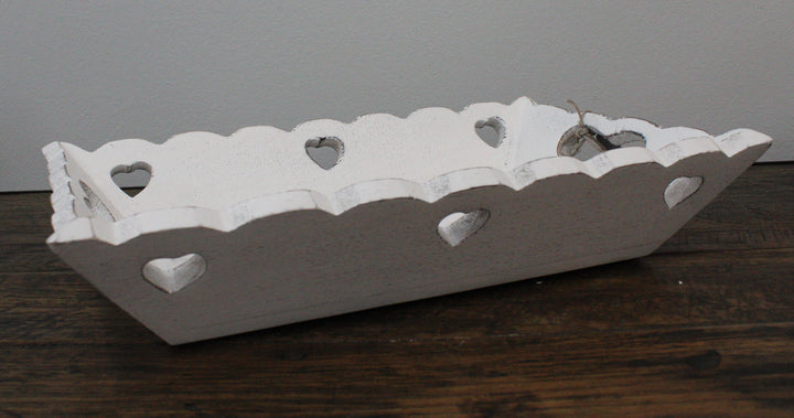 Scalloped Edge Wooden Tray with Heart Detail