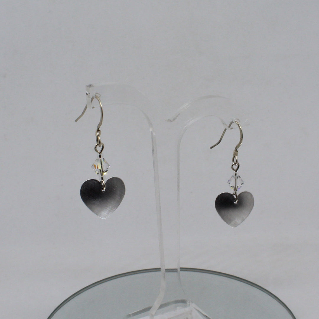 Recycled Tin Heart Earrings with Gem Details