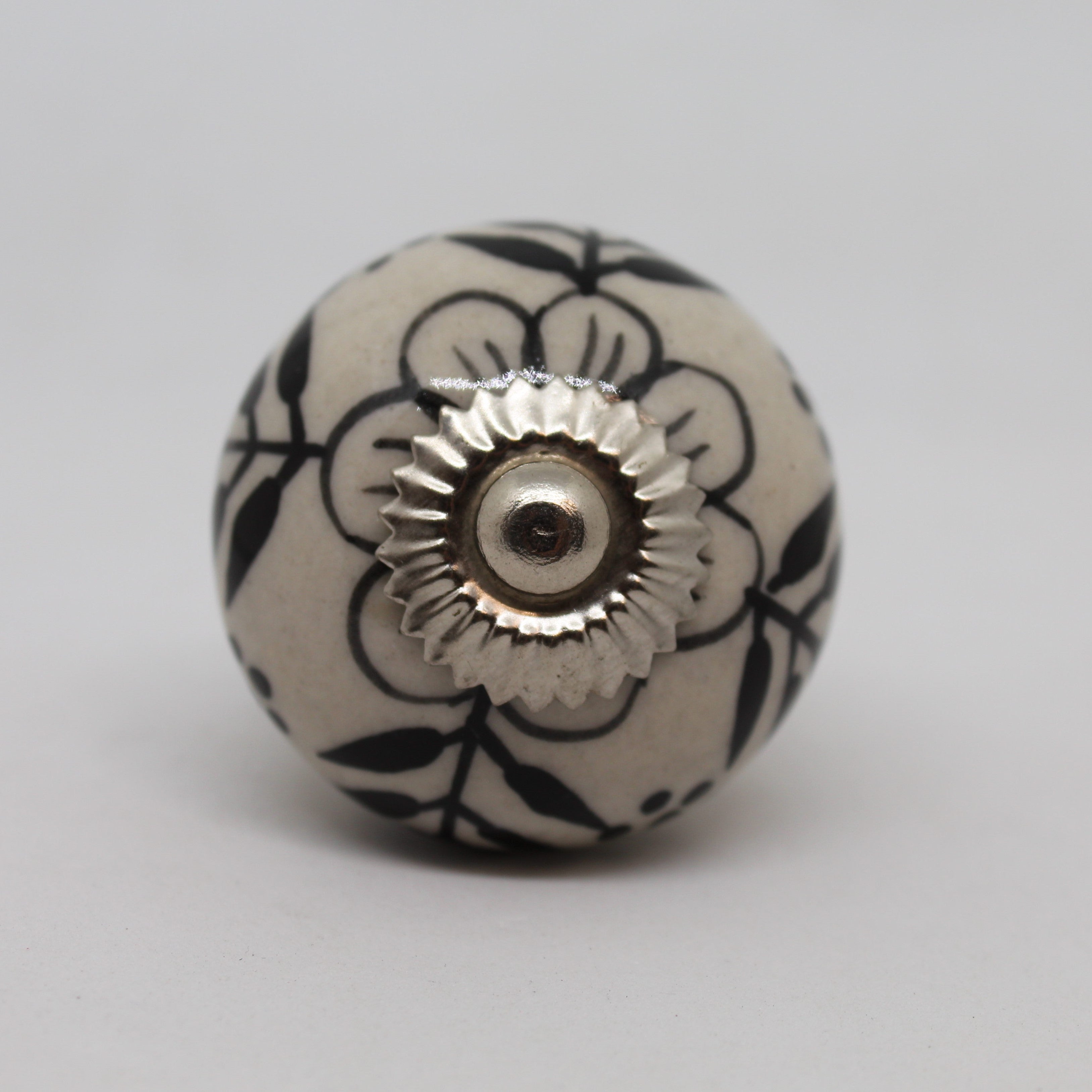 White with Black Line Flower Knob