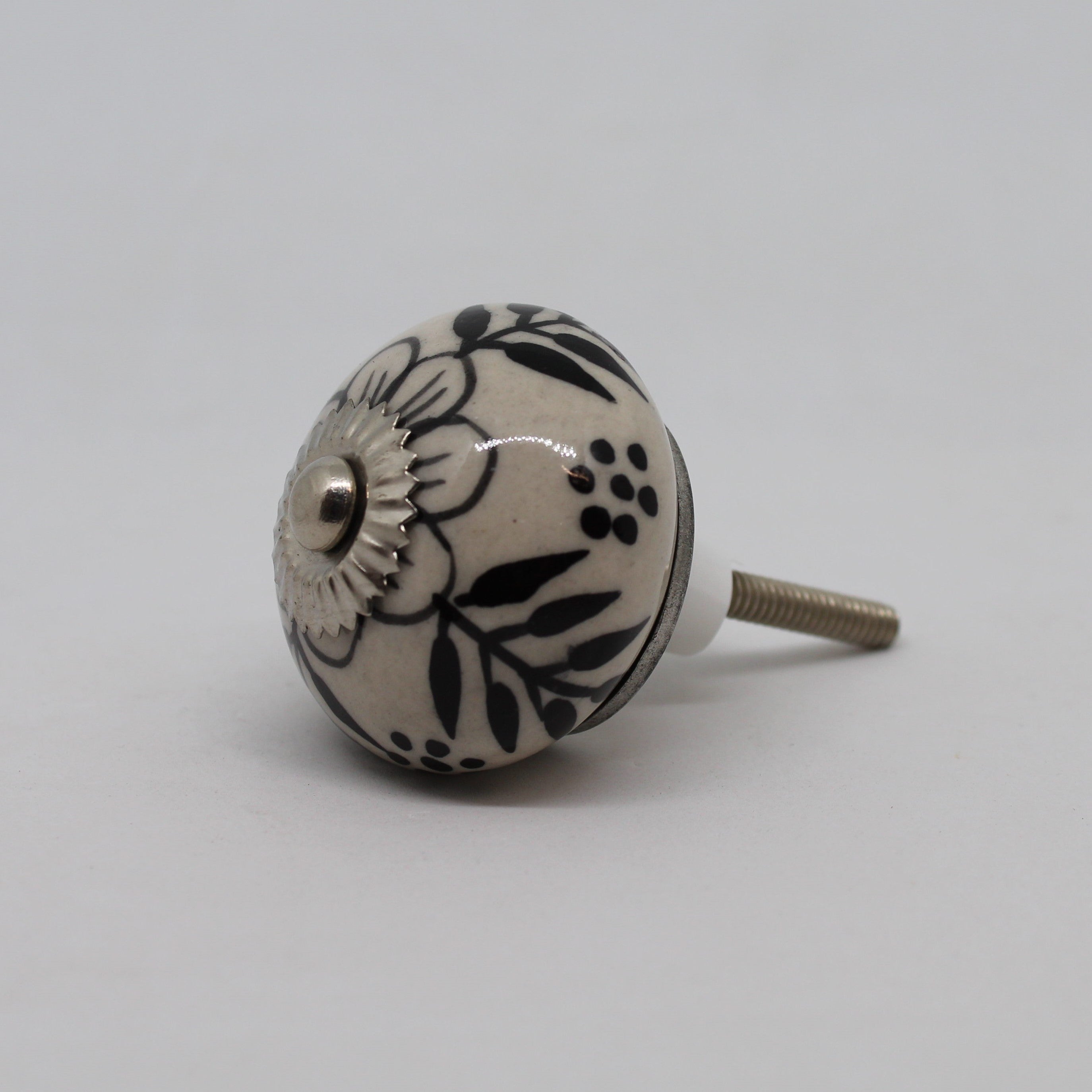 White with Black Line Flower Knob