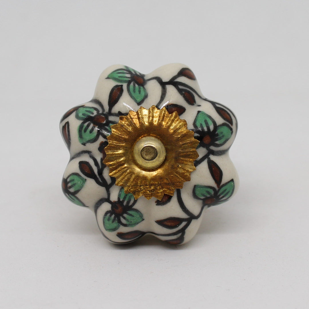 Brown and Green Pattern Flower Knob
