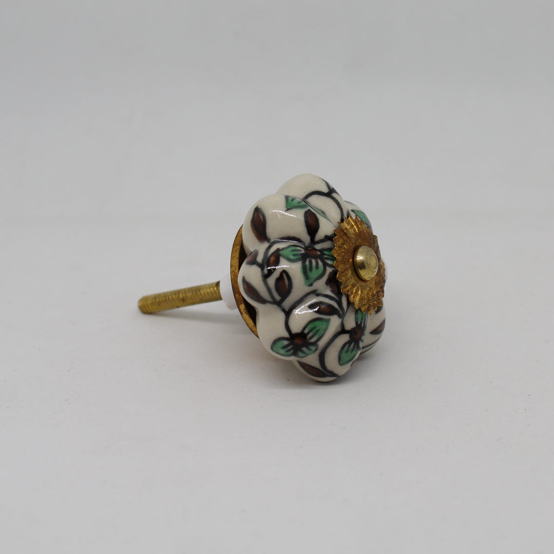 Brown and Green Pattern Flower Knob