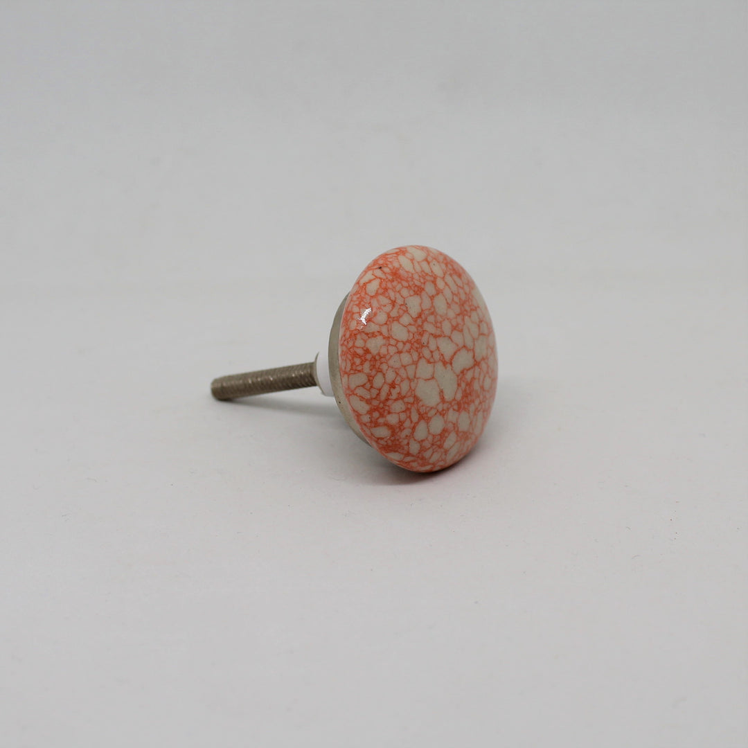 White with Coral Crackle Flat Knob