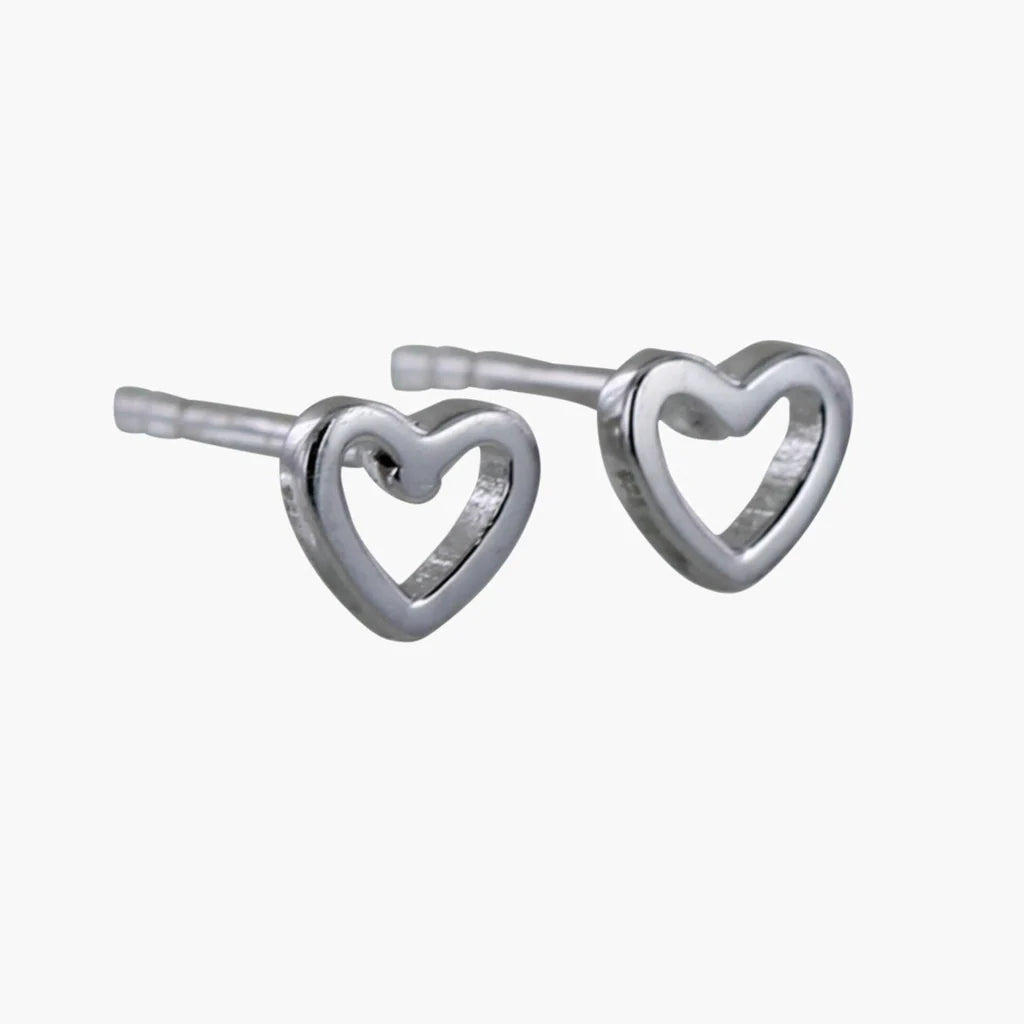 Open Heart Sterling Silver Stud Earrings