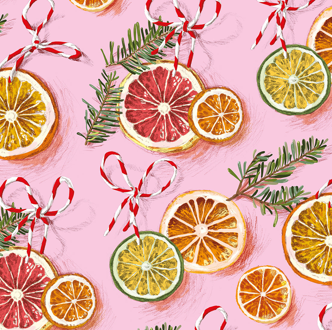 Dried Fruit Rings on Pink Gift Wrap