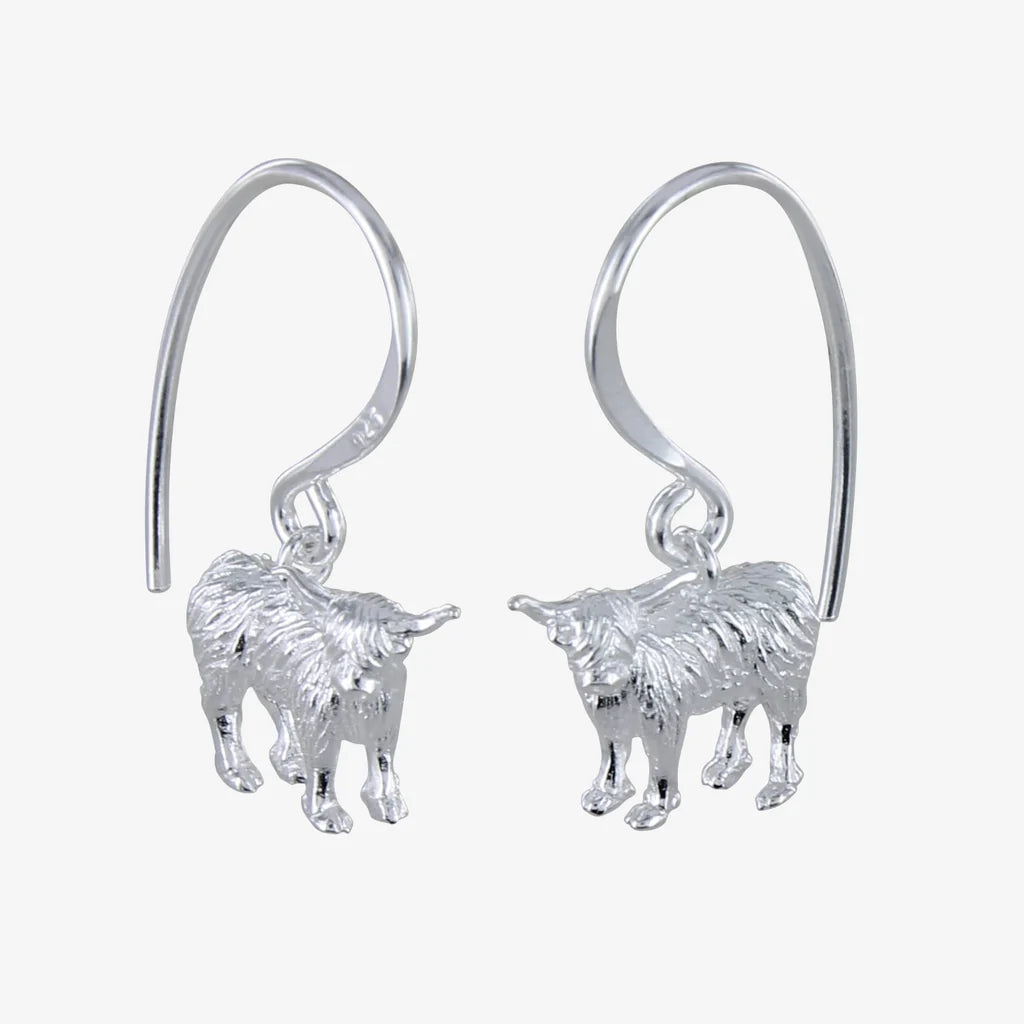 Sterling Silver Standing Highland Cow Drop Earrings
