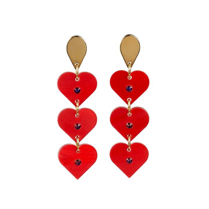 Red Crystal Heart Drops