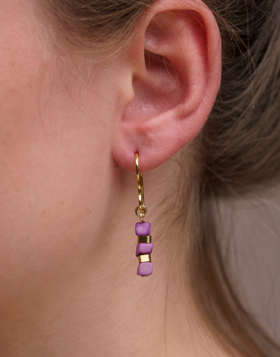 Mini Tagua Drop Earrings - Purple