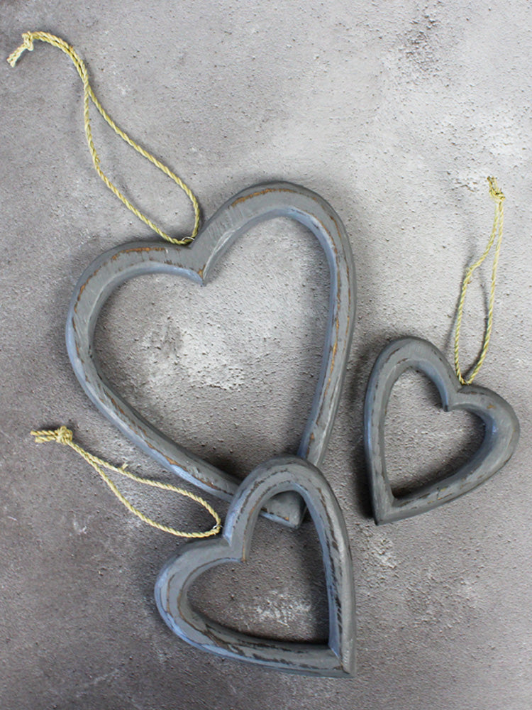 Large Hanging Wooden Heart - Grey