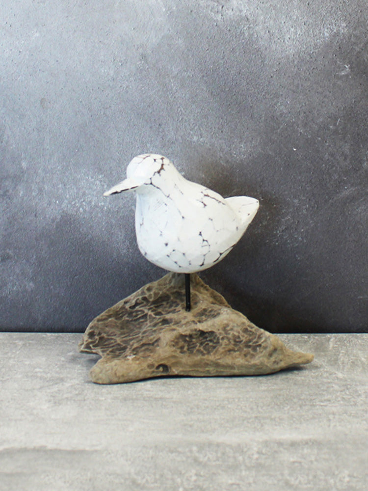 Wooden Bird on Natural Root Base - White