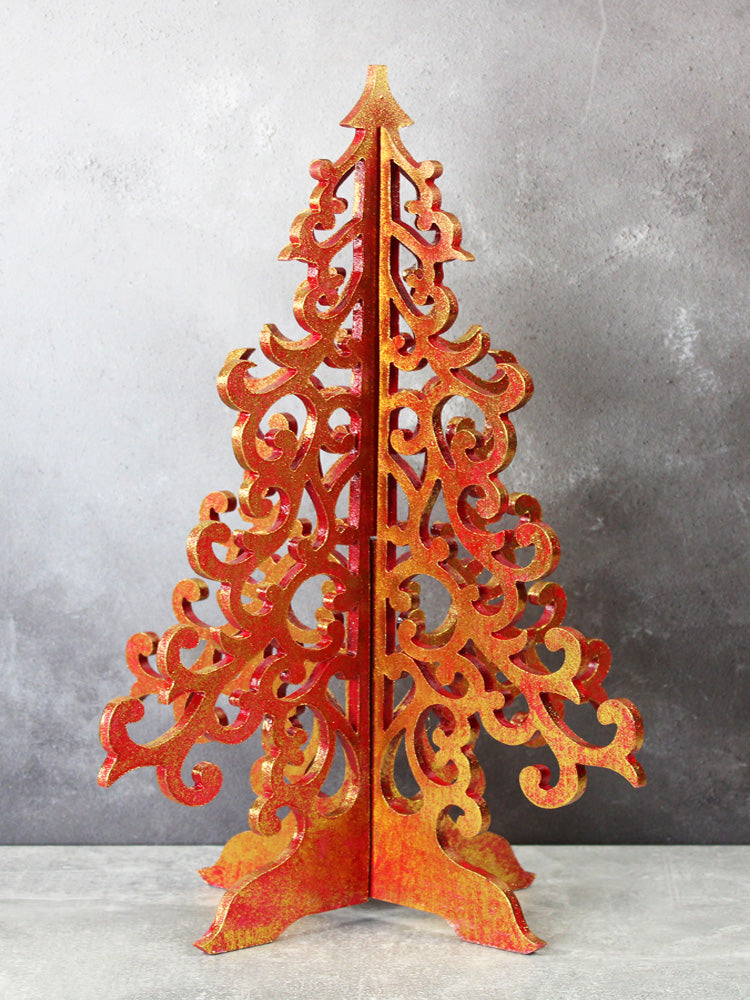 Wooden Christmas Tree - Red/Gold