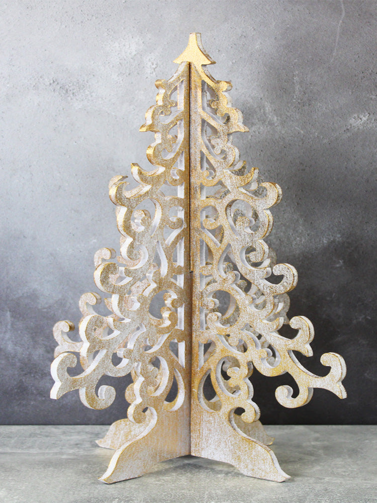 Wooden Christmas Tree - White/Gold