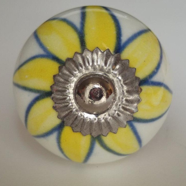 White with Yellow Flower Knob