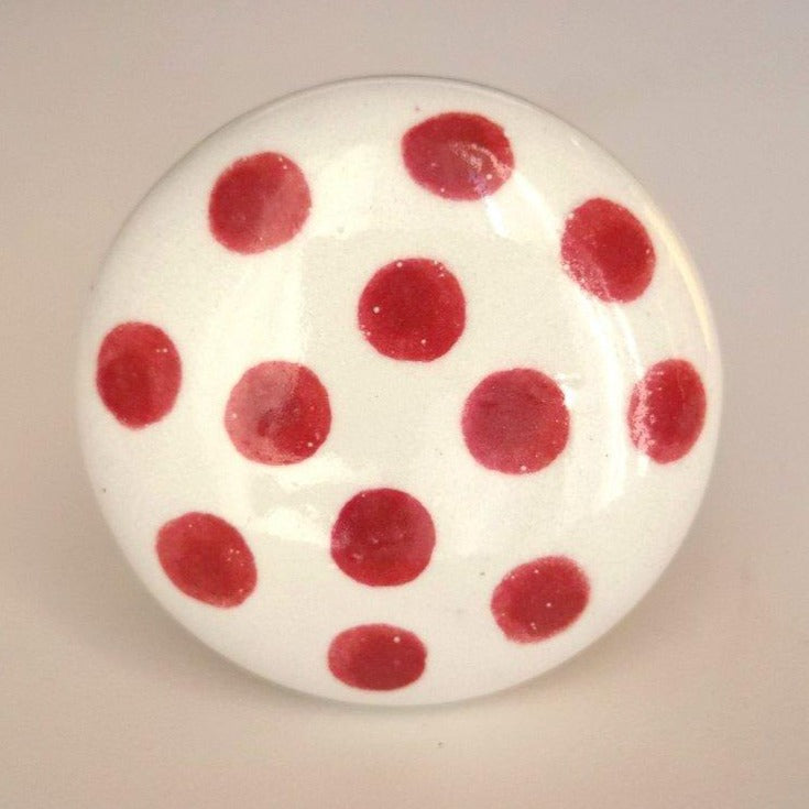 White with Coral Polka Knob