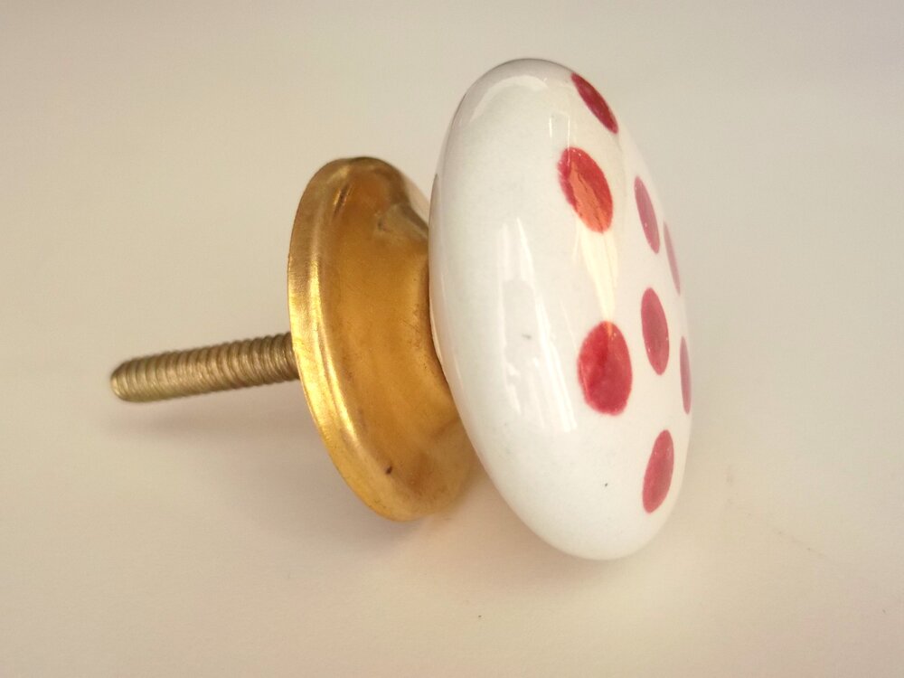 White with Coral Polka Knob