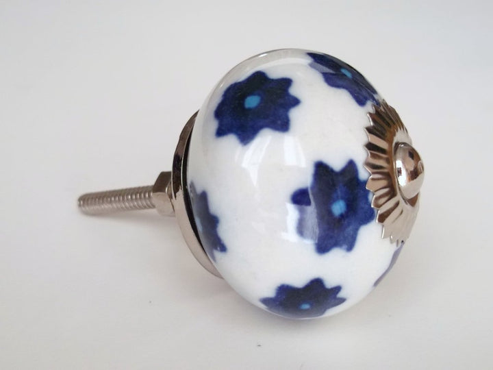 White with Blue Pattern Knob