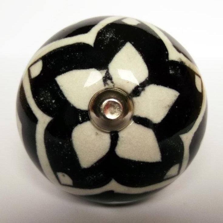 Black with White Flower Knob