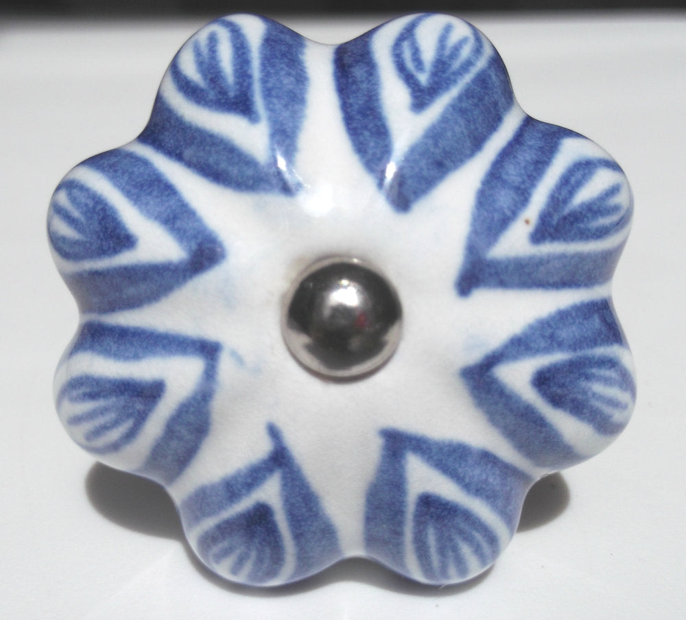 White with Blue Pattern Knob