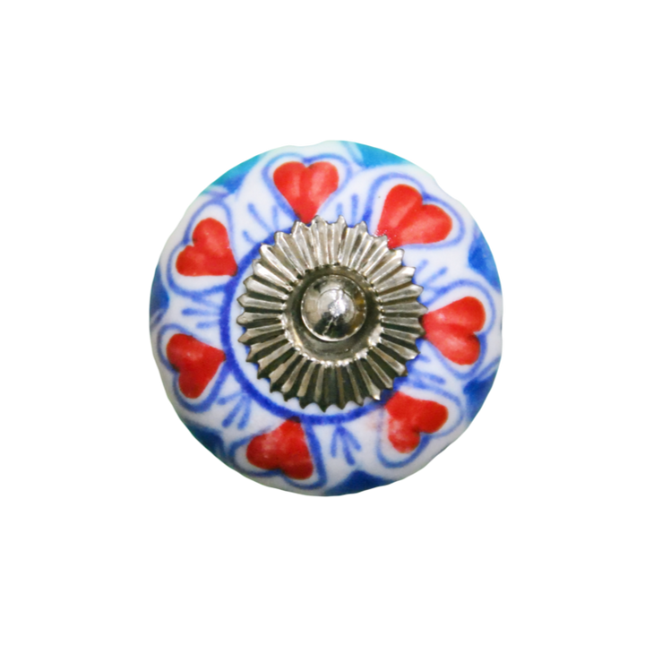 Blue with Red Heart Pattern Knob