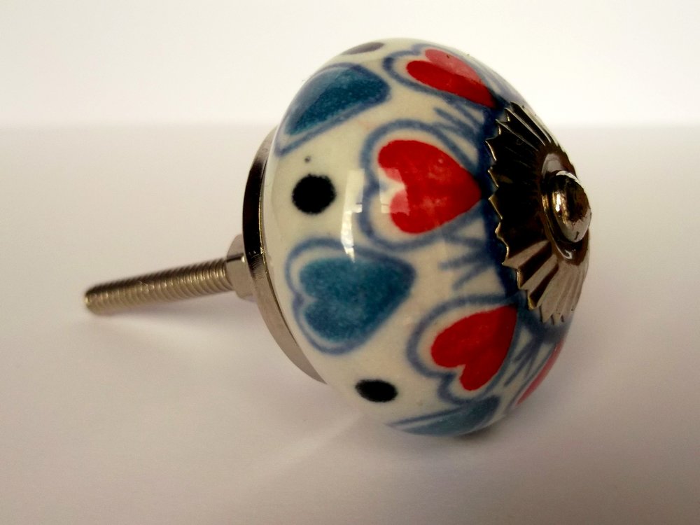 Blue with Red Heart Pattern Knob