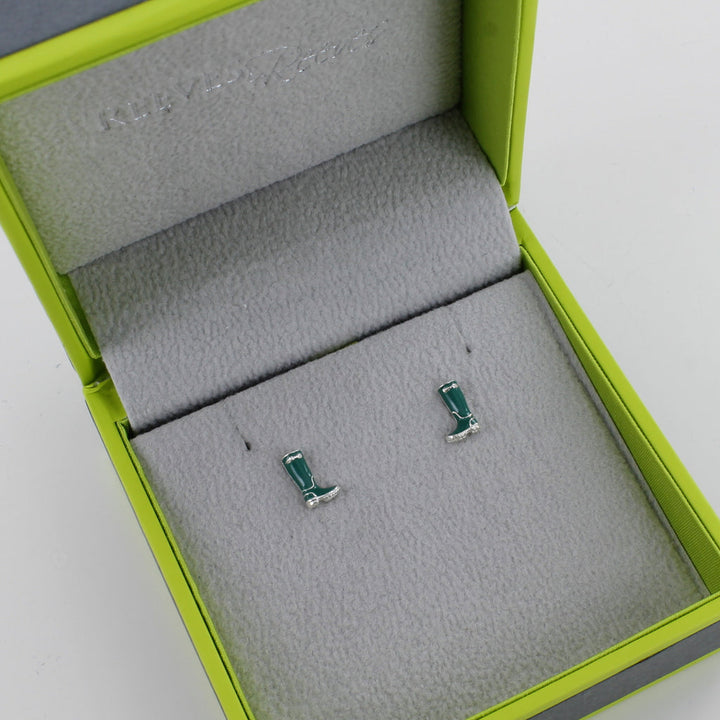 Sterling Silver and Green Enamel Welly Studs