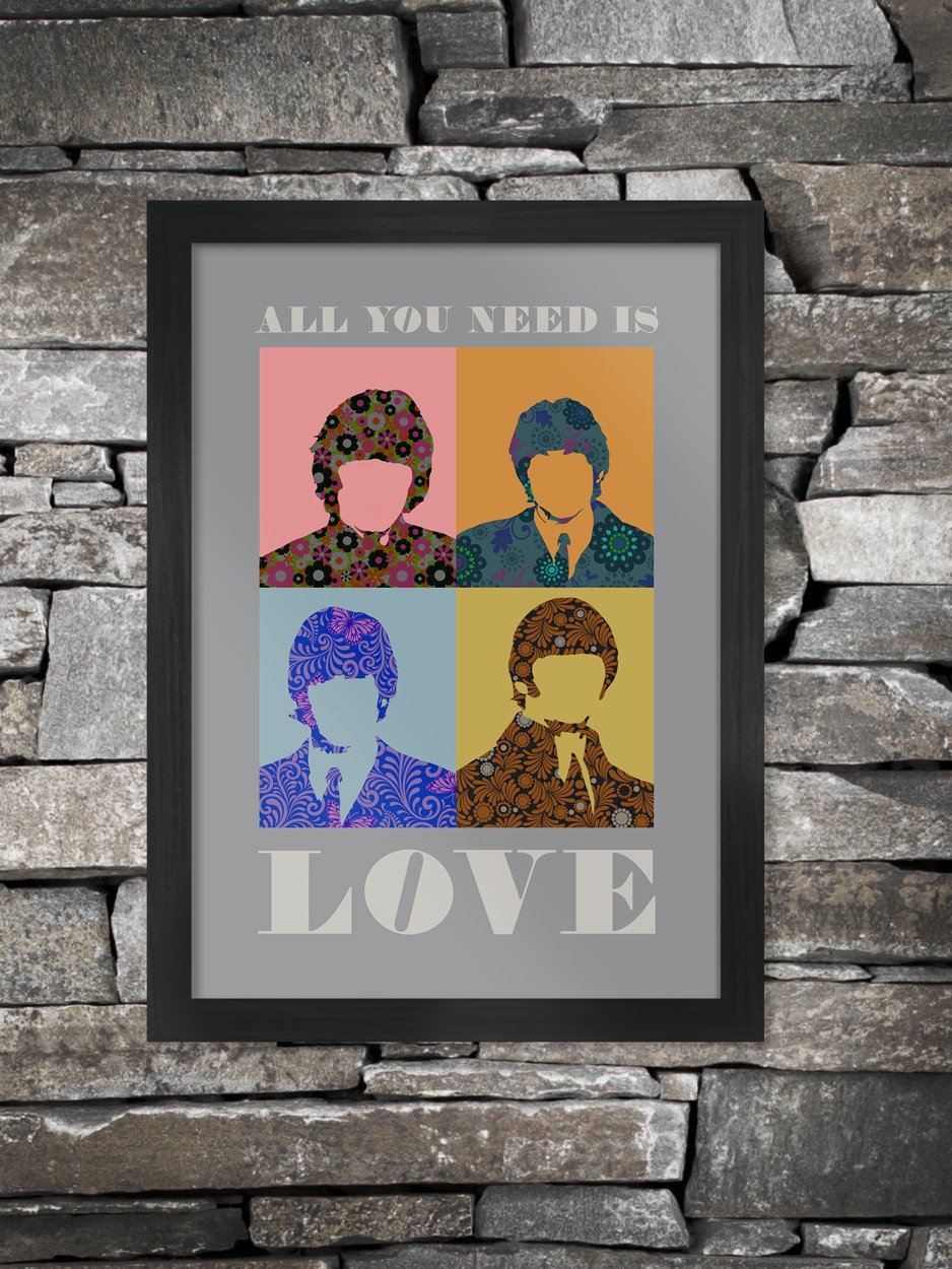 Beatles All You Need is Love (Silver) - A3 Framed Print