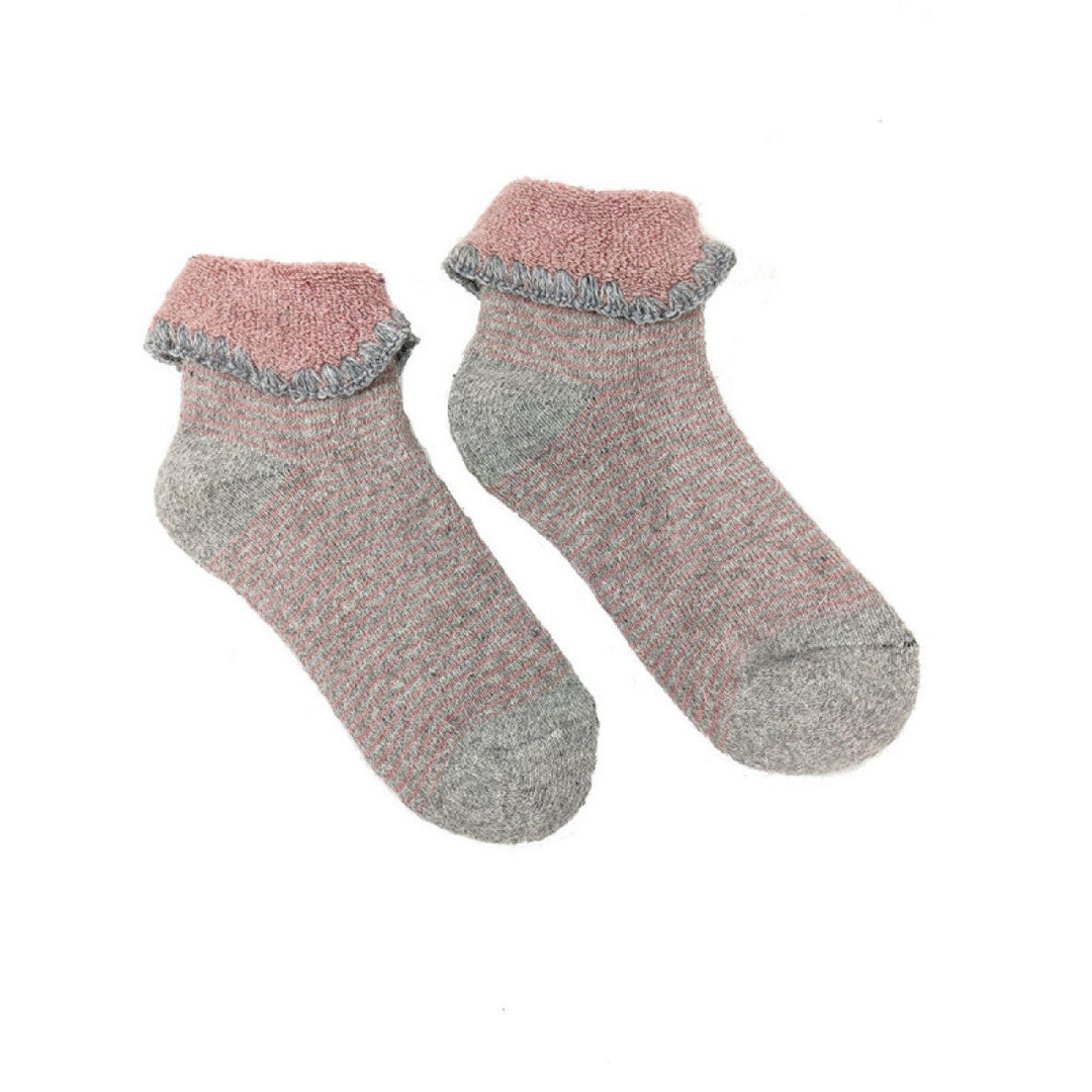 Children's Cuff Socks - Pink/Grey Stripes
