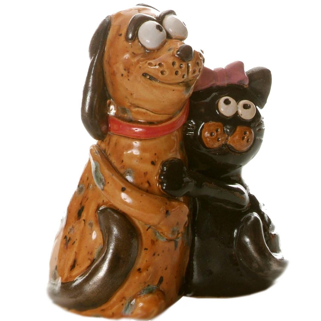 Ceramic Ginger Dog and Black Cat Ornament