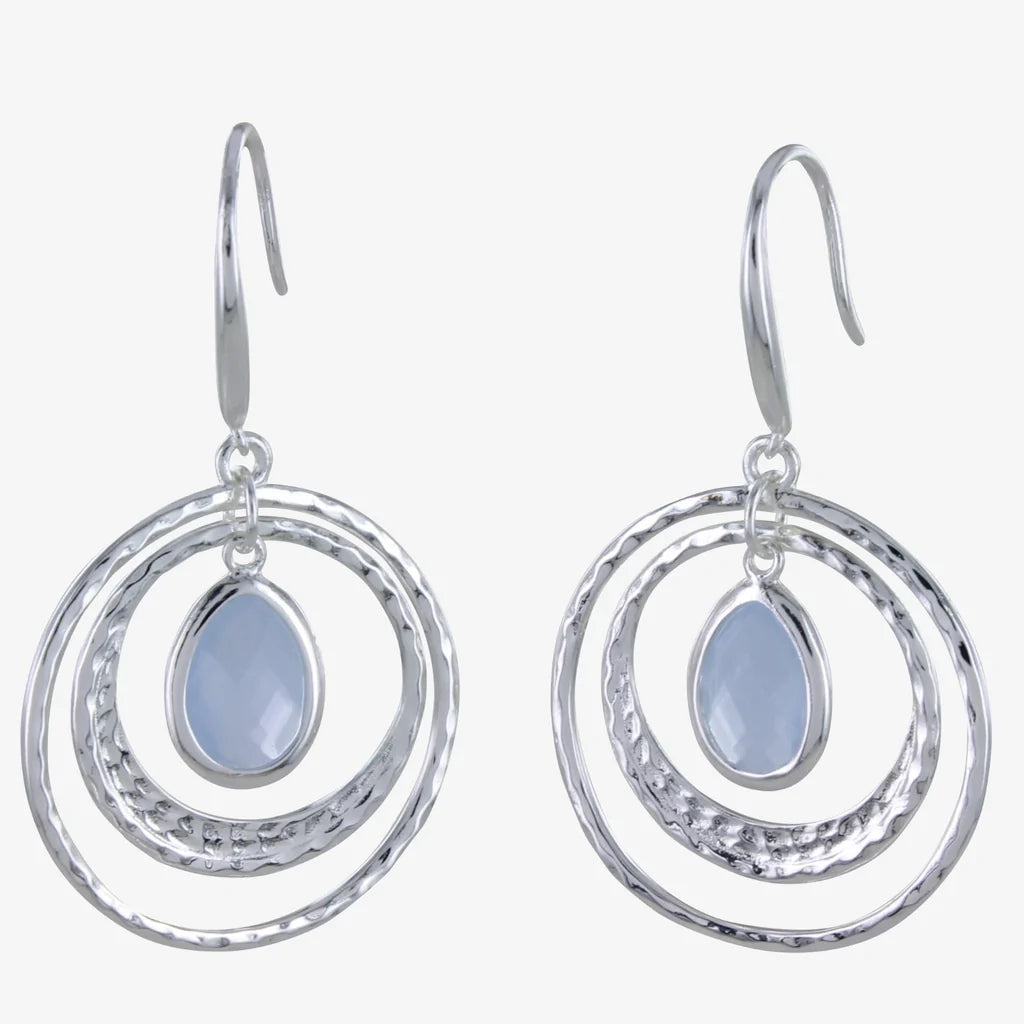 Sterling Silver Twin Ring Candy Stone Drop Earrings