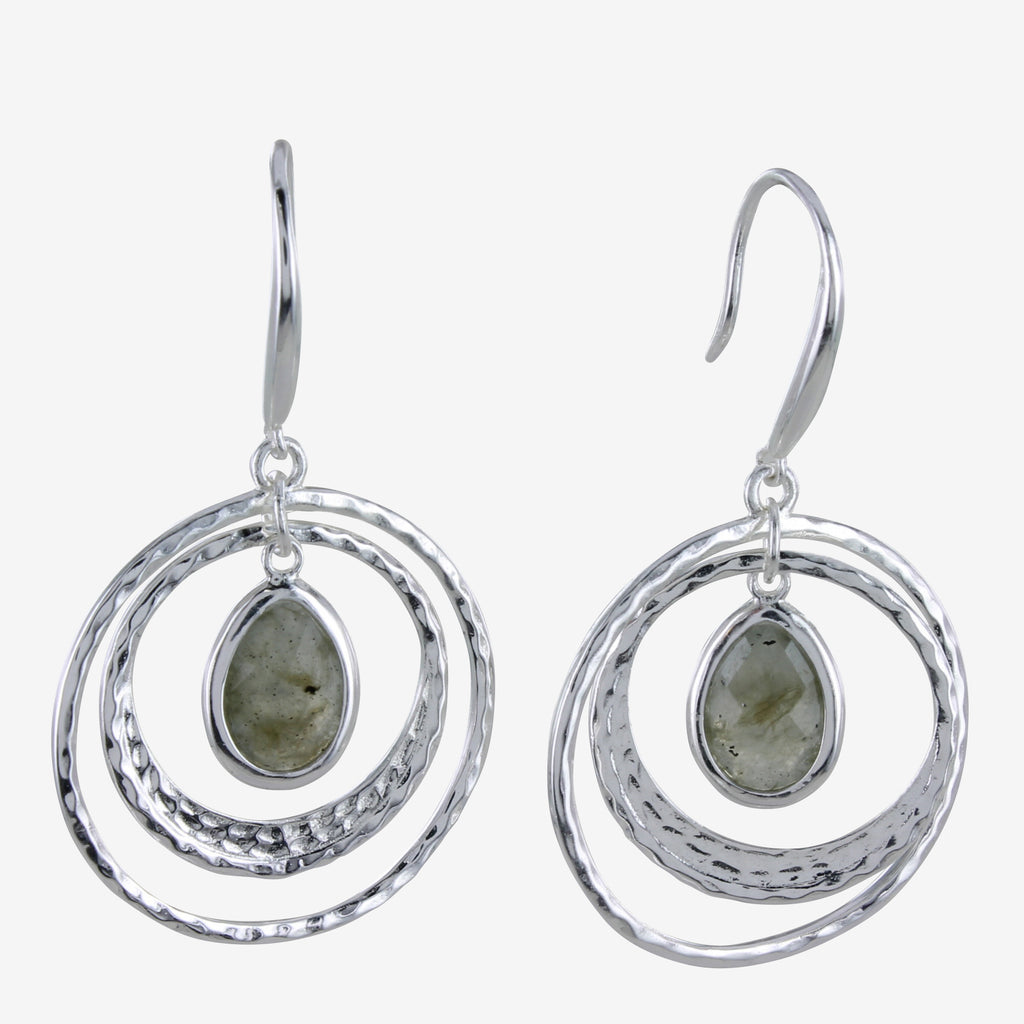 Sterling Silver Labradorite Twin Ring Stone Earrings