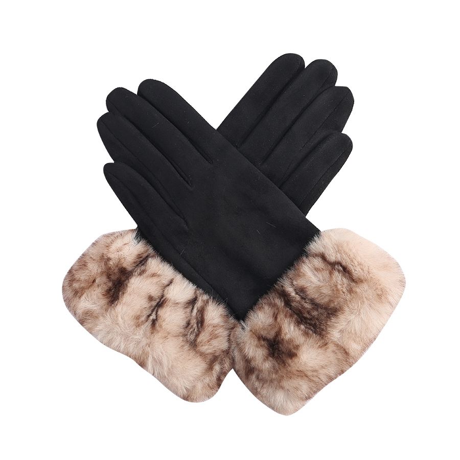Winter Gloves - Faux Fur Trim / Black