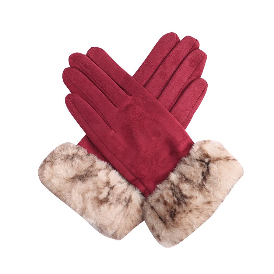 Winter Gloves - Faux Fur Trim / Maroon