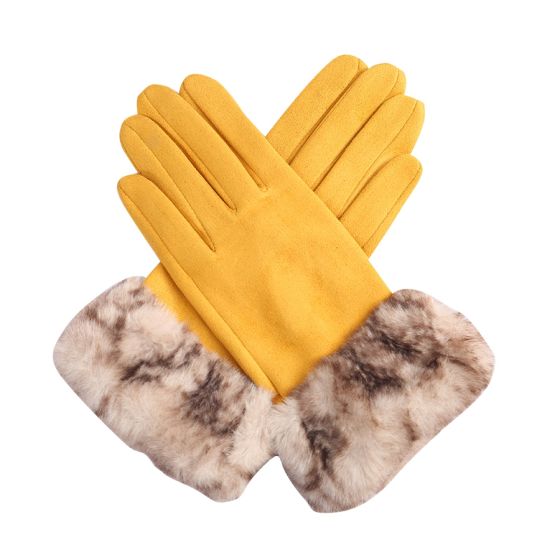 Winter Gloves - Faux Fur Trim / Mustard
