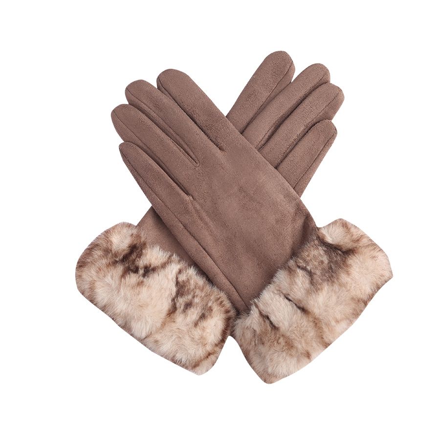 Winter Gloves - Faux Fur Trim / Tan