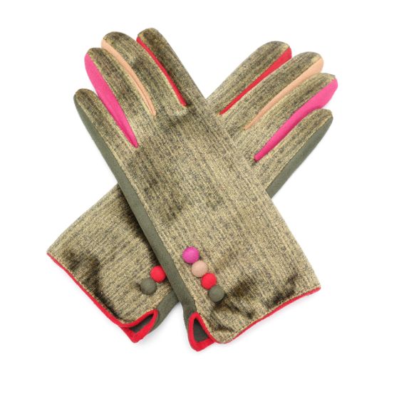 Winter Gloves - Corduroy with 4 Buttons / Green