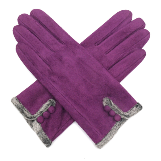 Winter Gloves - Purple With Faux Fur Edged