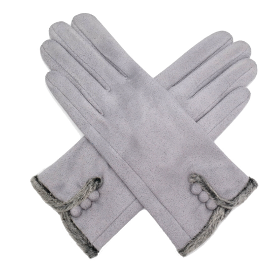 Winter Gloves - Silver Grey With Faux Fur Edged