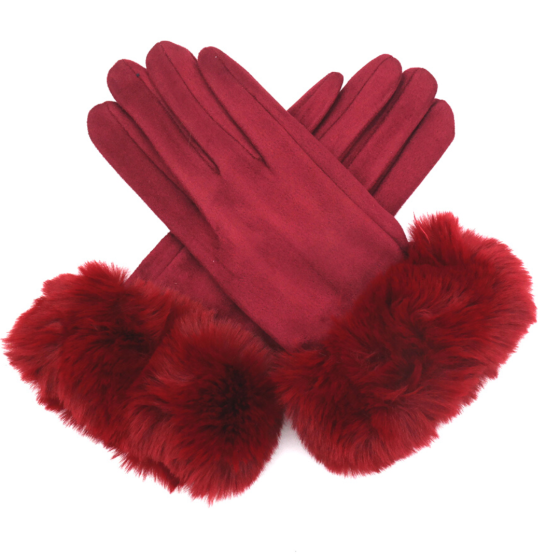 Winter Gloves - Matching Faux Fir Trim / Maroon
