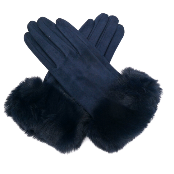 Winter Gloves - Matching Faux Fir Trim / Navy