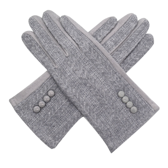 Winter Gloves - Wool Effect Design with Buttons/Silver