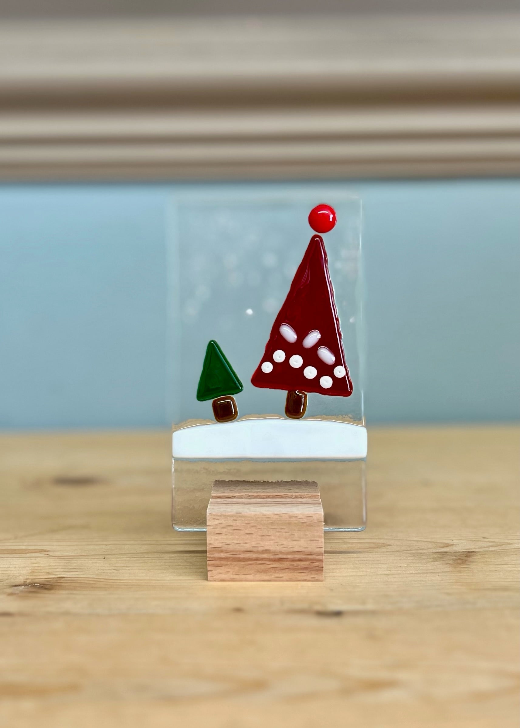 Standing Trees in Snow Fused Glass Ornament