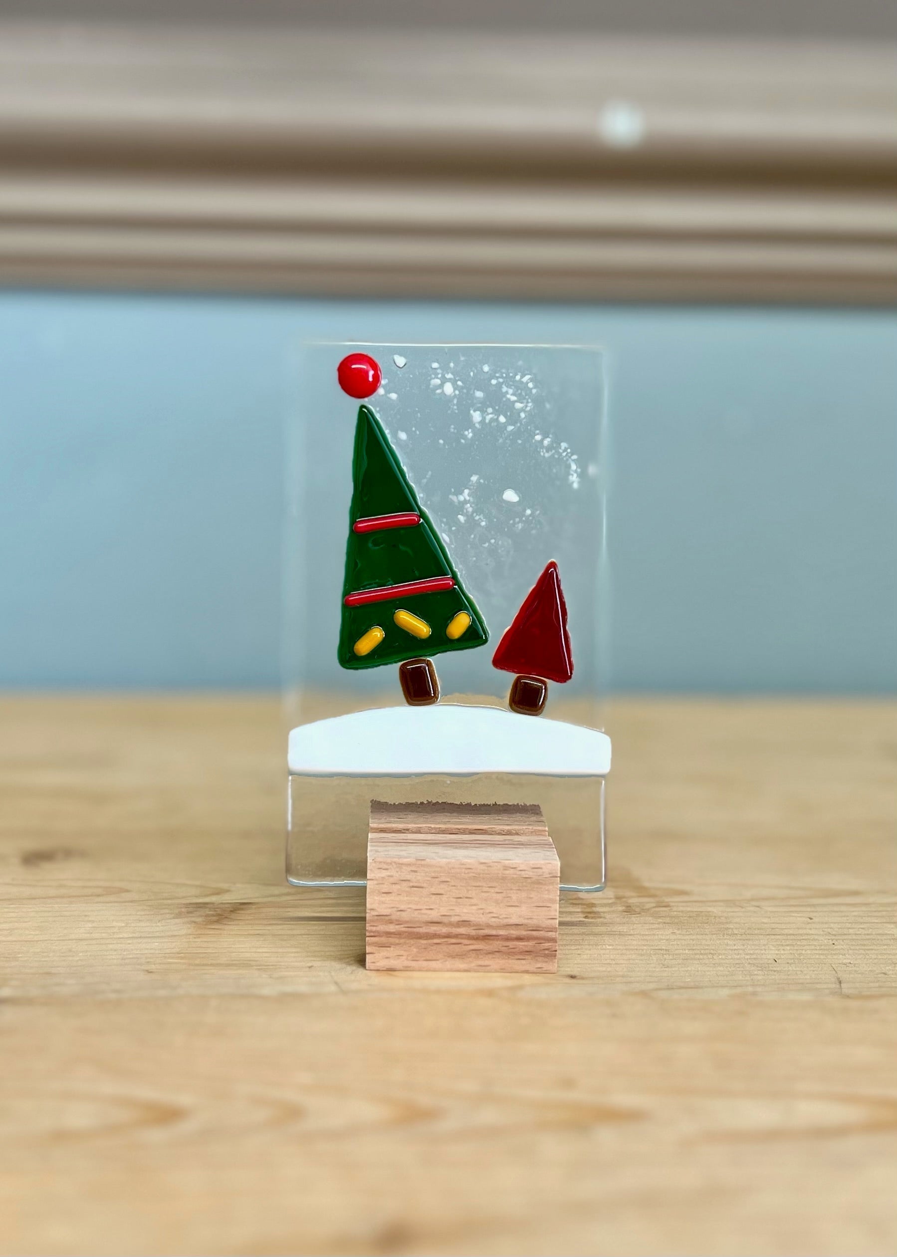 Standing Trees in Snow Fused Glass Ornament