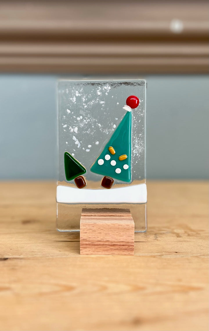 Standing Trees in Snow Glass Ornaments - Designs Vary