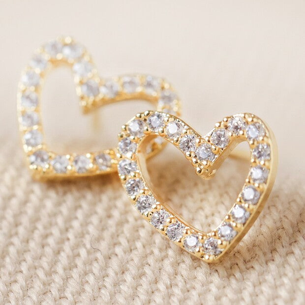 Irregular Crystal Heart Stud Earrings