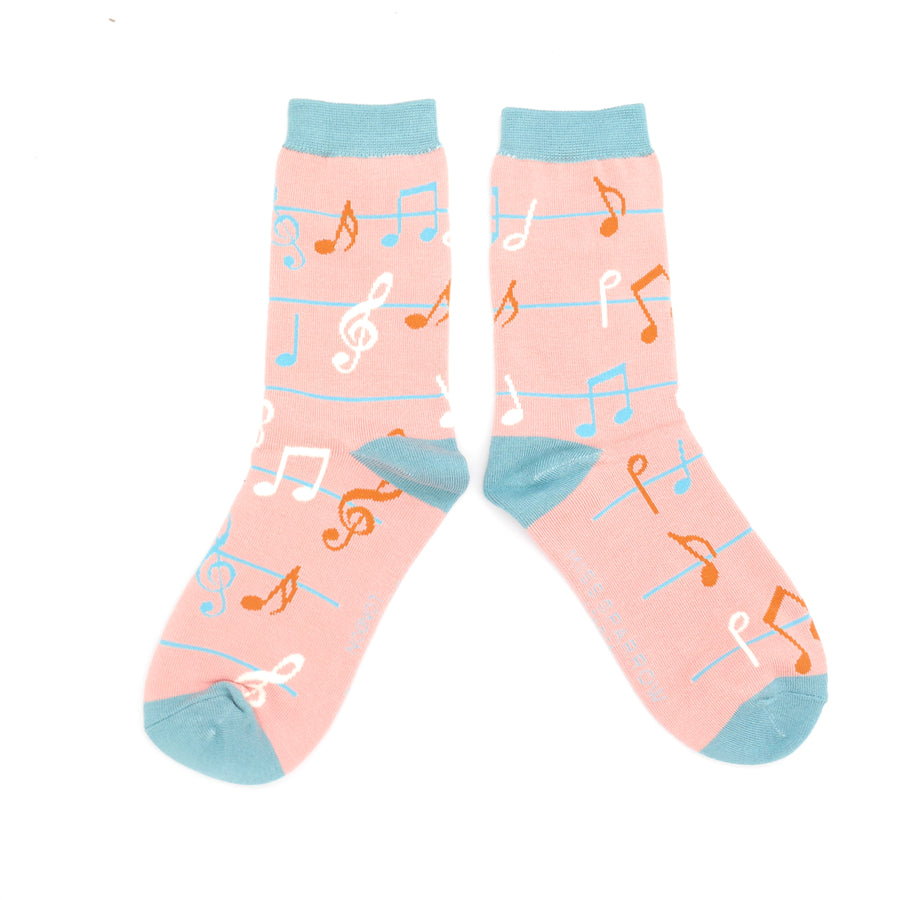 Ladies Bamboo Socks - Multicolour Music Notes