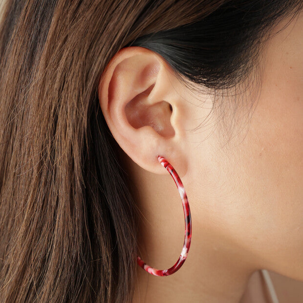Large Resin Hoop Earrings - Reds