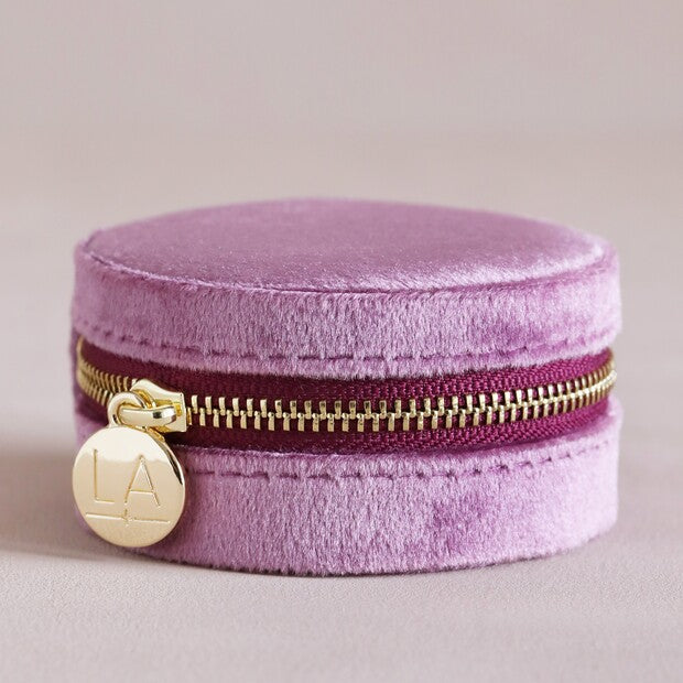 Velvet Round Jewellery Box - Mauve Pink