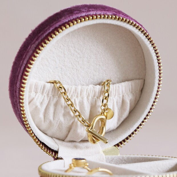 Velvet Round Jewellery Box - Mauve Pink