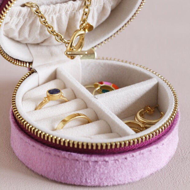 Velvet Round Jewellery Box - Mauve Pink