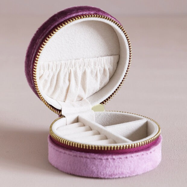 Velvet Round Jewellery Box - Mauve Pink